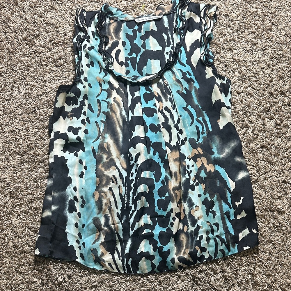 Signature by Larry Levine Black, Blue, and Cream Women’s Blouse Size XL
